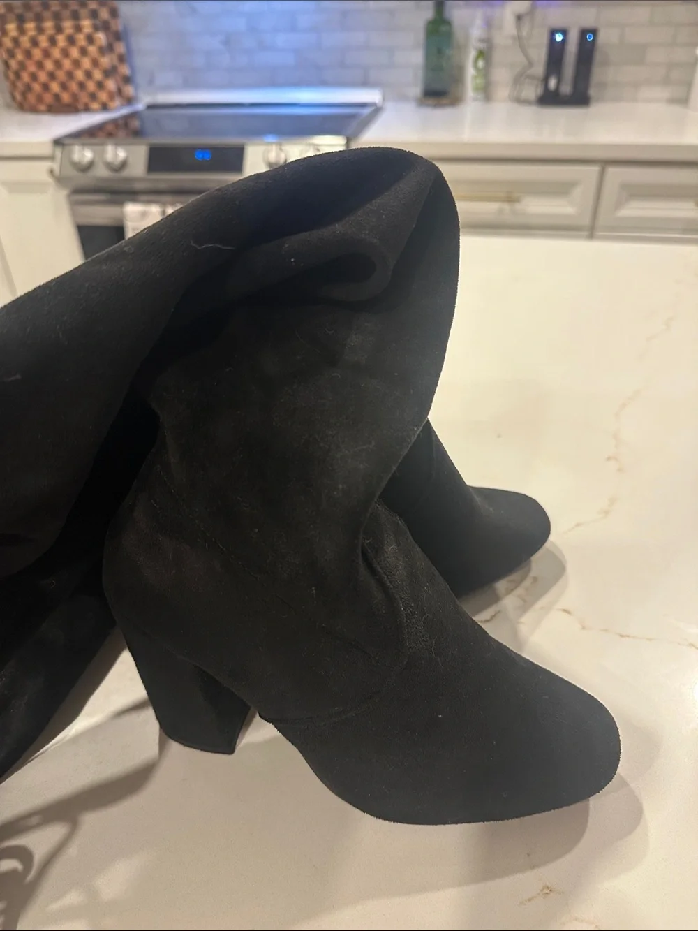 Black Over-the-Knee Block Heel Boots - Picture 4 of 10